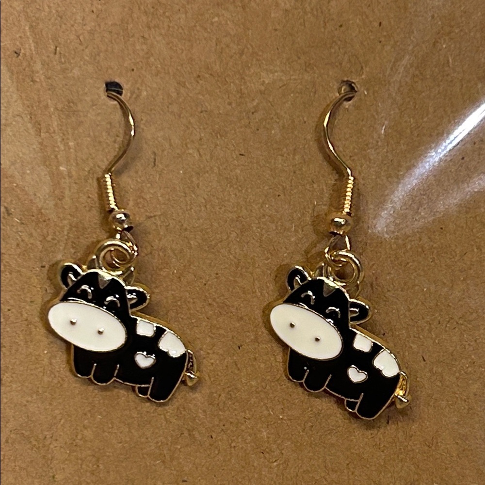 Adorable Cow dangle Earrings - Black and White